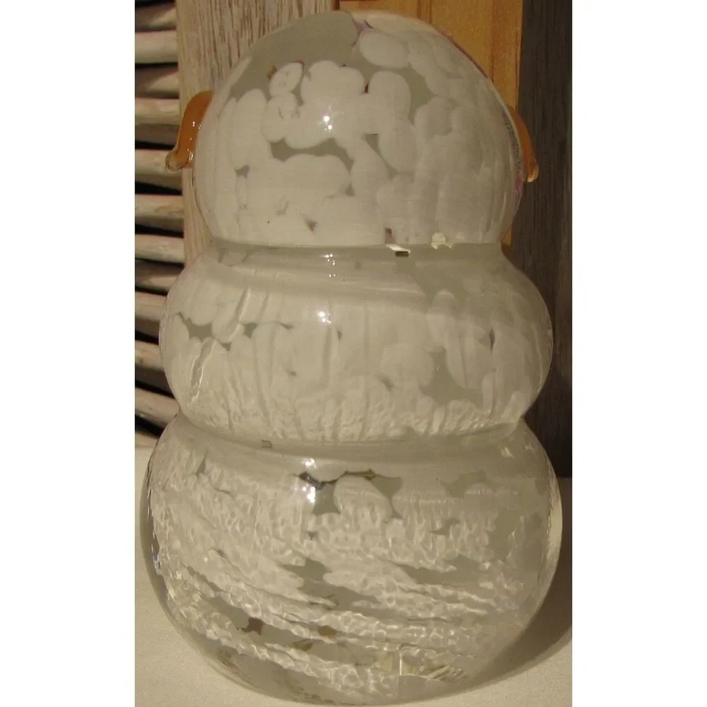 Glass paper weight snowman with glasses signed winter Christmas applied glass